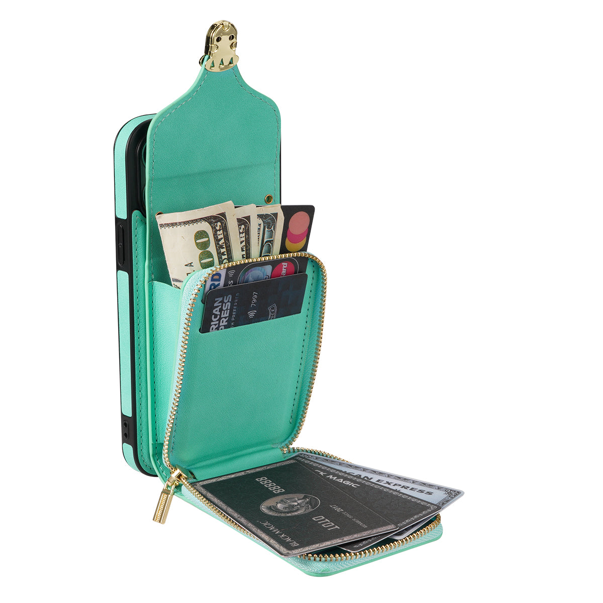 For iPhone 11 6.1 inch PU Leather Coated TPU Card Slot Phone Case Kickstand Crossbody Zipper Cover