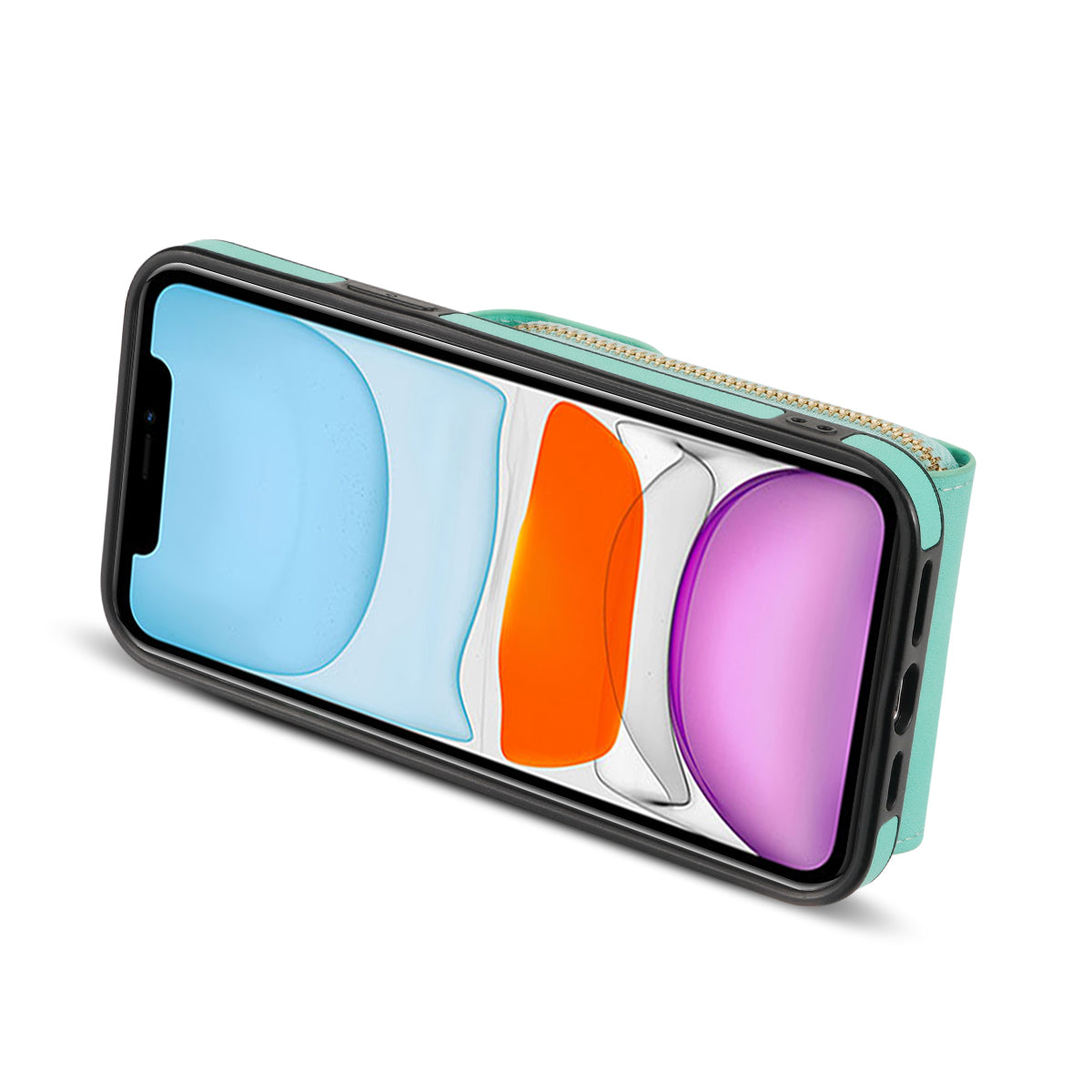 For iPhone 11 6.1 inch PU Leather Coated TPU Card Slot Phone Case Kickstand Crossbody Zipper Cover