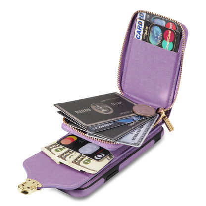 Crossbody Zipper Phone Case for iPhone 7  / 8 4.7 inch / SE (2020) / SE (2022) , PU Leather Coated TPU Card Slot Kickstand Cover