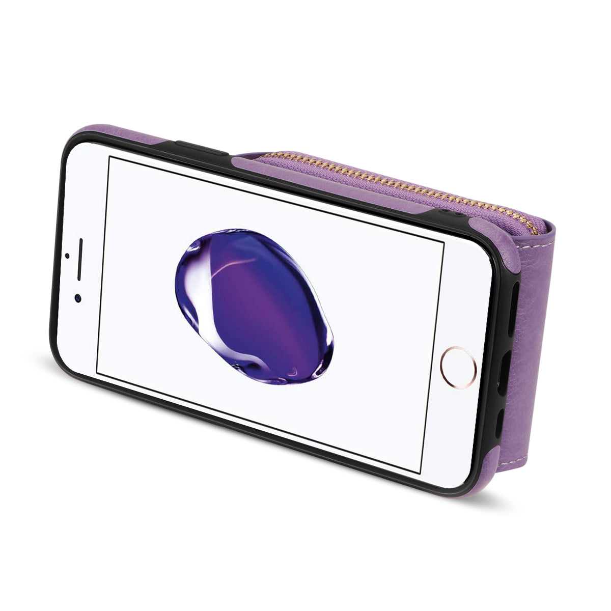 Crossbody Zipper Phone Case for iPhone 7  / 8 4.7 inch / SE (2020) / SE (2022) , PU Leather Coated TPU Card Slot Kickstand Cover