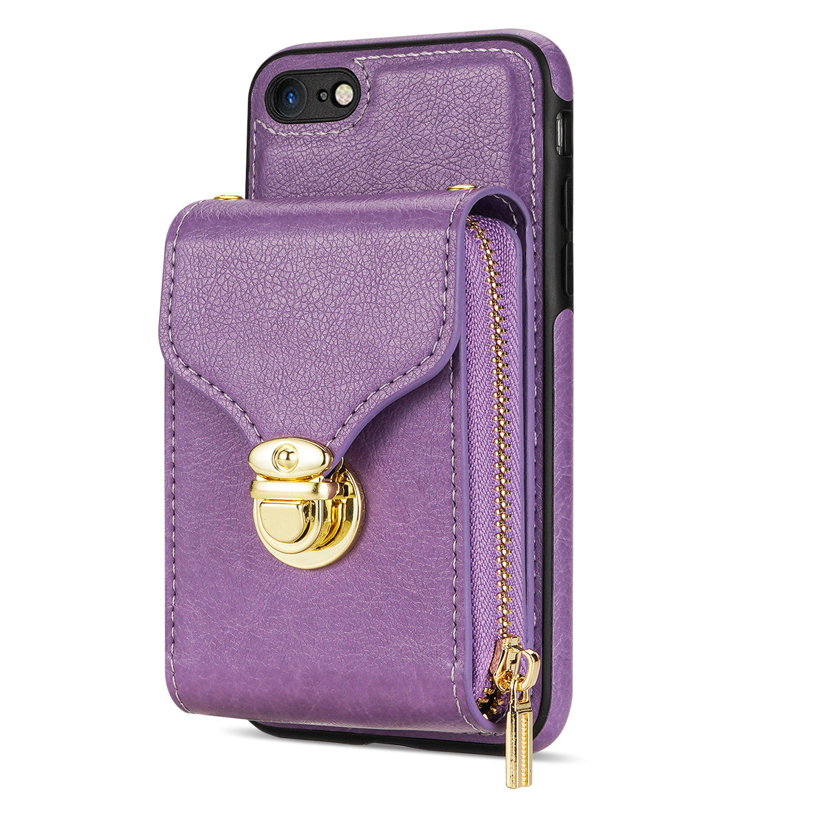 Crossbody Zipper Phone Case for iPhone 7  / 8 4.7 inch / SE (2020) / SE (2022) , PU Leather Coated TPU Card Slot Kickstand Cover