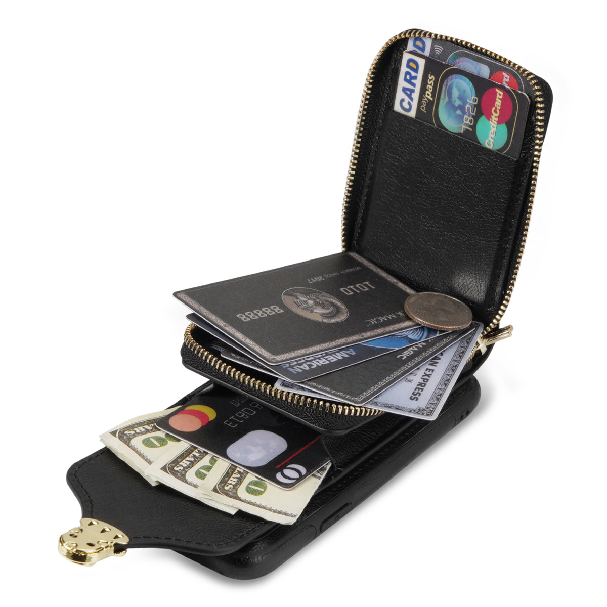 Crossbody Zipper Phone Case for iPhone 7  / 8 4.7 inch / SE (2020) / SE (2022) , PU Leather Coated TPU Card Slot Kickstand Cover