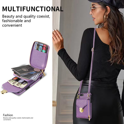 Crossbody Zipper Phone Case for iPhone 7  / 8 4.7 inch / SE (2020) / SE (2022) , PU Leather Coated TPU Card Slot Kickstand Cover