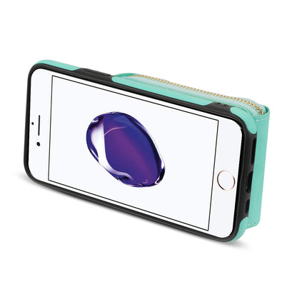 Crossbody Zipper Phone Case for iPhone 7  / 8 4.7 inch / SE (2020) / SE (2022) , PU Leather Coated TPU Card Slot Kickstand Cover