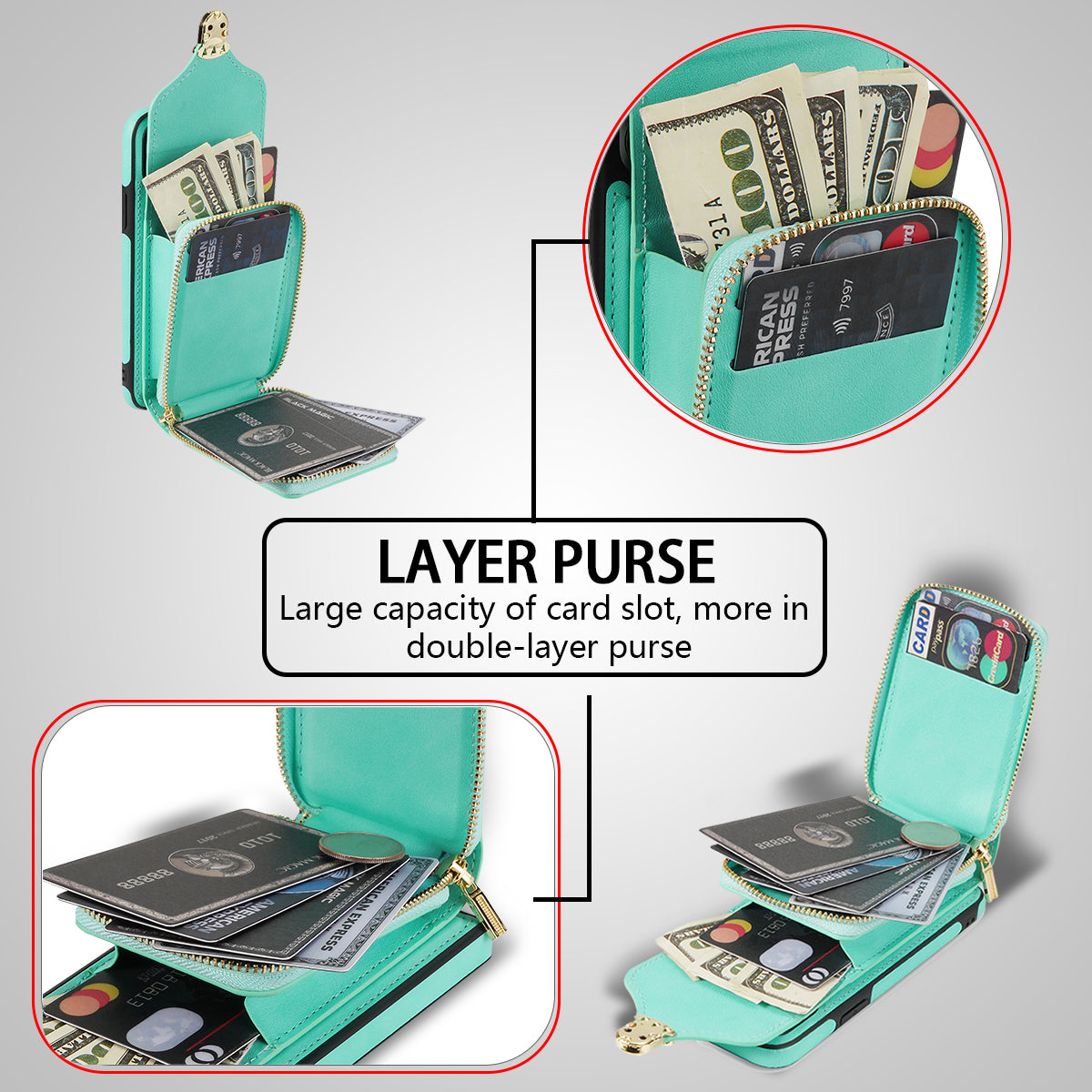 Crossbody Zipper Phone Case for iPhone 7  / 8 4.7 inch / SE (2020) / SE (2022) , PU Leather Coated TPU Card Slot Kickstand Cover