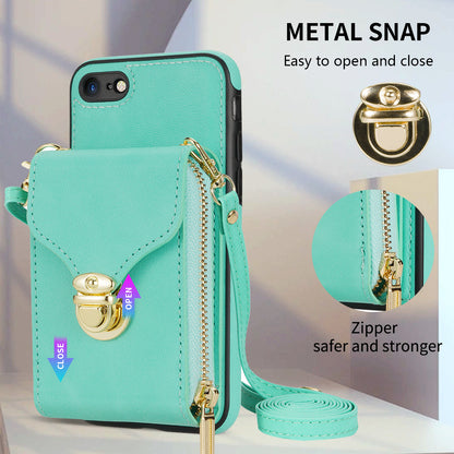 Crossbody Zipper Phone Case for iPhone 7  / 8 4.7 inch / SE (2020) / SE (2022) , PU Leather Coated TPU Card Slot Kickstand Cover