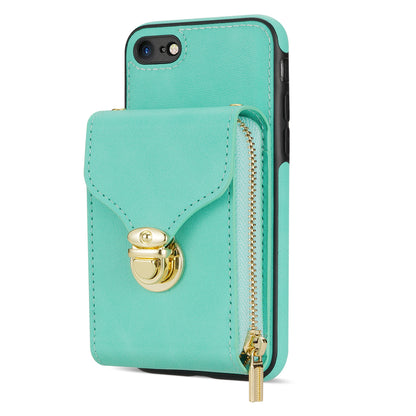 Crossbody Zipper Phone Case for iPhone 7  / 8 4.7 inch / SE (2020) / SE (2022) , PU Leather Coated TPU Card Slot Kickstand Cover