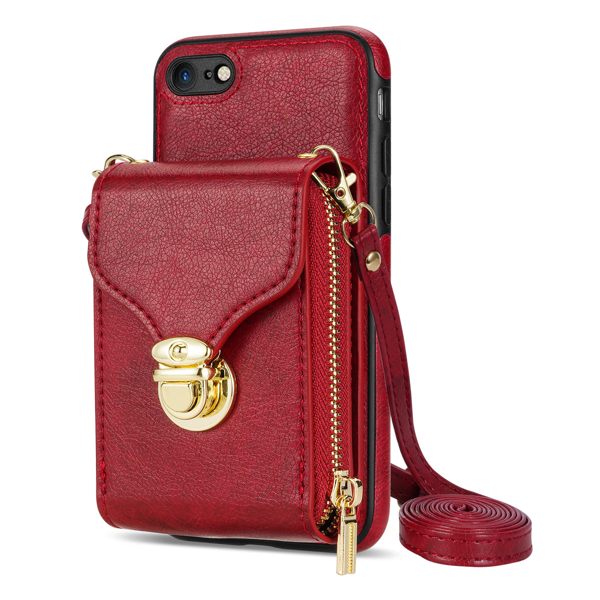 Crossbody Zipper Phone Case for iPhone 7  / 8 4.7 inch / SE (2020) / SE (2022) , PU Leather Coated TPU Card Slot Kickstand Cover