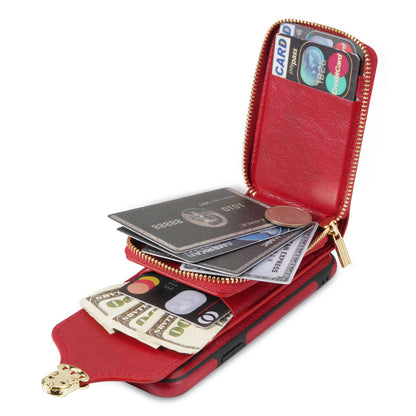 Crossbody Zipper Phone Case for iPhone 7  / 8 4.7 inch / SE (2020) / SE (2022) , PU Leather Coated TPU Card Slot Kickstand Cover