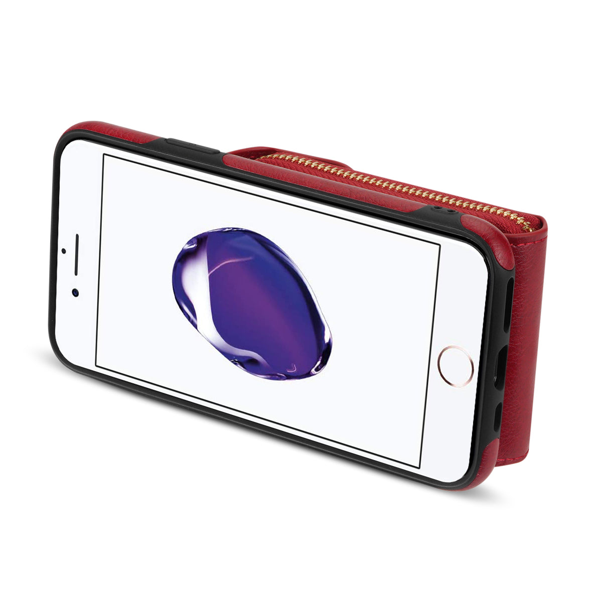 Crossbody Zipper Phone Case for iPhone 7  / 8 4.7 inch / SE (2020) / SE (2022) , PU Leather Coated TPU Card Slot Kickstand Cover