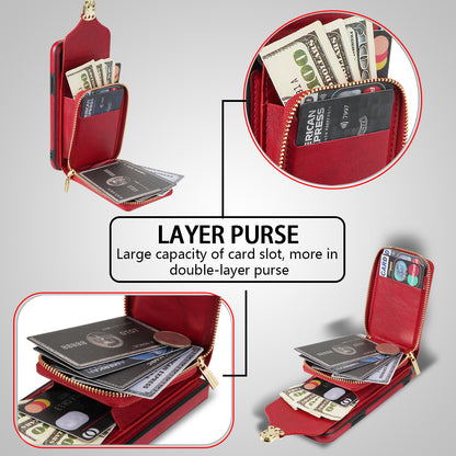 Crossbody Zipper Phone Case for iPhone 7  / 8 4.7 inch / SE (2020) / SE (2022) , PU Leather Coated TPU Card Slot Kickstand Cover