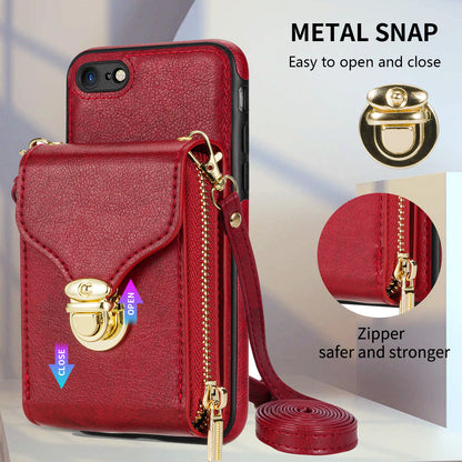 Crossbody Zipper Phone Case for iPhone 7  / 8 4.7 inch / SE (2020) / SE (2022) , PU Leather Coated TPU Card Slot Kickstand Cover