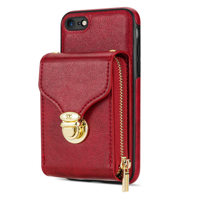 Crossbody Zipper Phone Case for iPhone 7  / 8 4.7 inch / SE (2020) / SE (2022) , PU Leather Coated TPU Card Slot Kickstand Cover