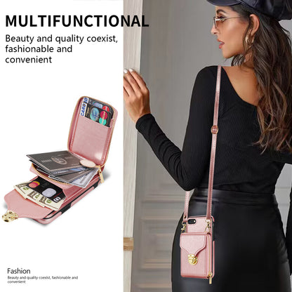 Crossbody Zipper Phone Case for iPhone 7  / 8 4.7 inch / SE (2020) / SE (2022) , PU Leather Coated TPU Card Slot Kickstand Cover