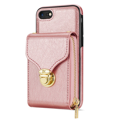 Crossbody Zipper Phone Case for iPhone 7  / 8 4.7 inch / SE (2020) / SE (2022) , PU Leather Coated TPU Card Slot Kickstand Cover