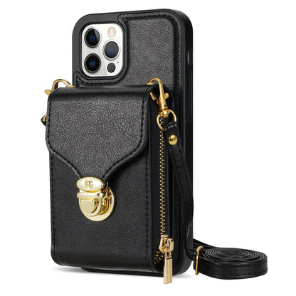 For iPhone 12 Pro Max 6.7 inch Leather Coated TPU Kickstand Case Zipper Card Holder Pouch Phone Cover