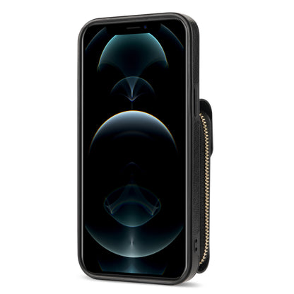 For iPhone 12 Pro Max 6.7 inch Leather Coated TPU Kickstand Case Zipper Card Holder Pouch Phone Cover