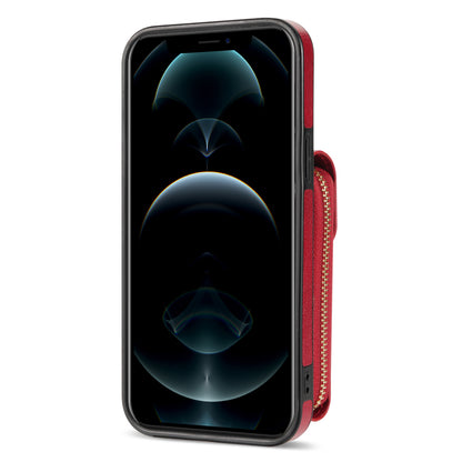 For iPhone 12 Pro Max 6.7 inch Leather Coated TPU Kickstand Case Zipper Card Holder Pouch Phone Cover