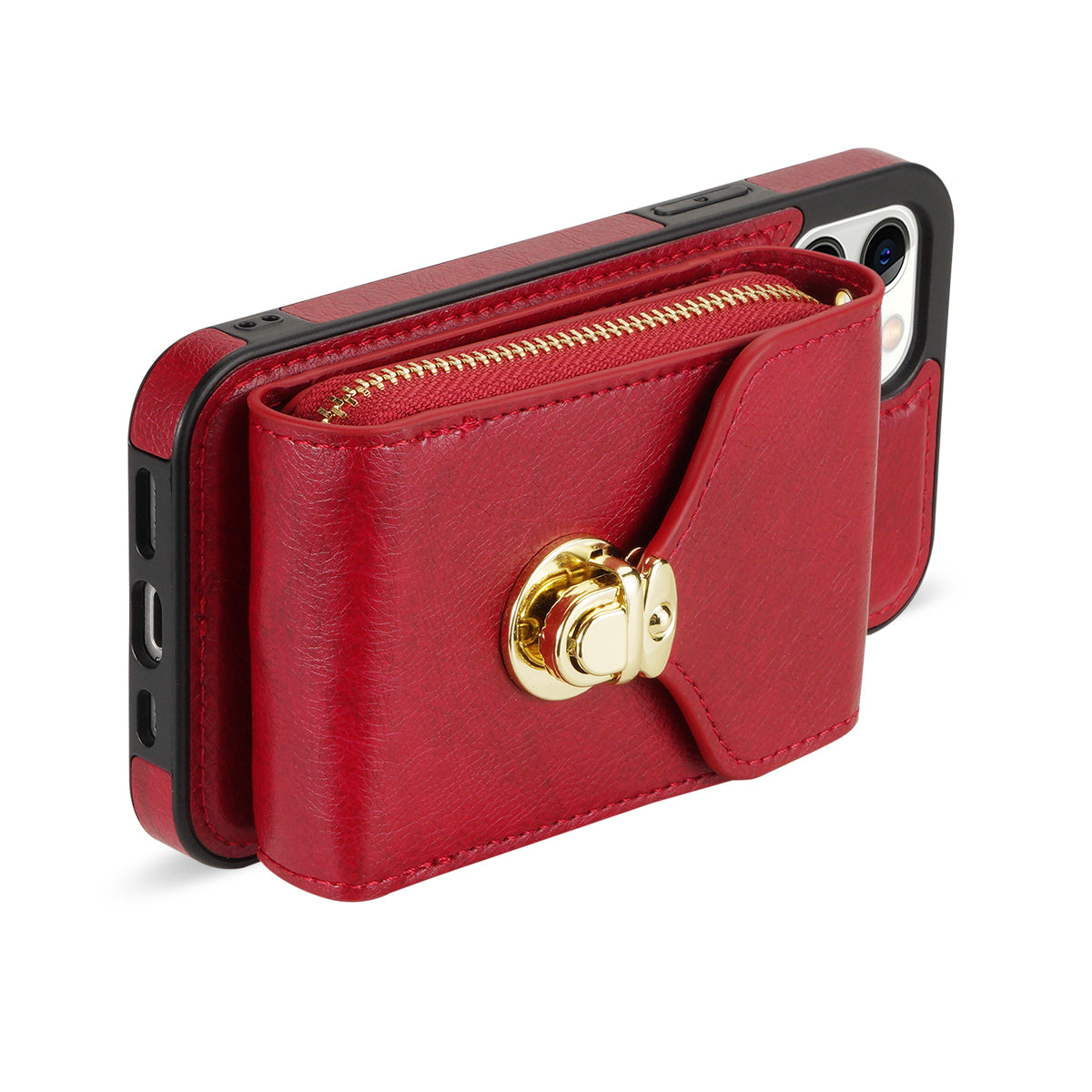 For iPhone 12 Pro Max 6.7 inch Leather Coated TPU Kickstand Case Zipper Card Holder Pouch Phone Cover