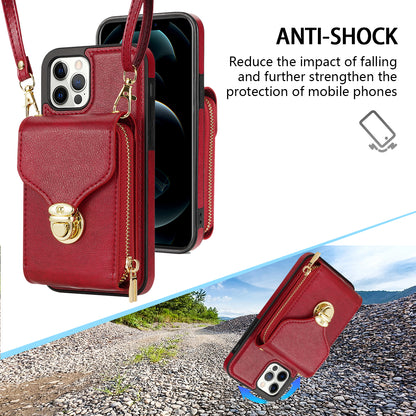 For iPhone 12 Pro Max 6.7 inch Leather Coated TPU Kickstand Case Zipper Card Holder Pouch Phone Cover