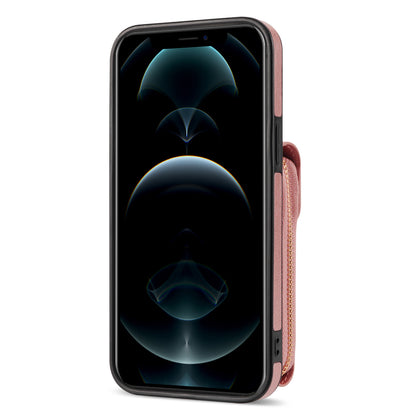 For iPhone 12 Pro Max 6.7 inch Leather Coated TPU Kickstand Case Zipper Card Holder Pouch Phone Cover