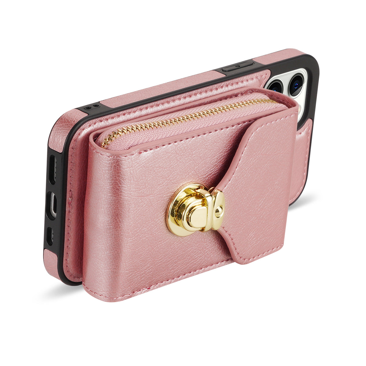 For iPhone 12 Pro Max 6.7 inch Leather Coated TPU Kickstand Case Zipper Card Holder Pouch Phone Cover