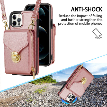 For iPhone 12 Pro Max 6.7 inch Leather Coated TPU Kickstand Case Zipper Card Holder Pouch Phone Cover