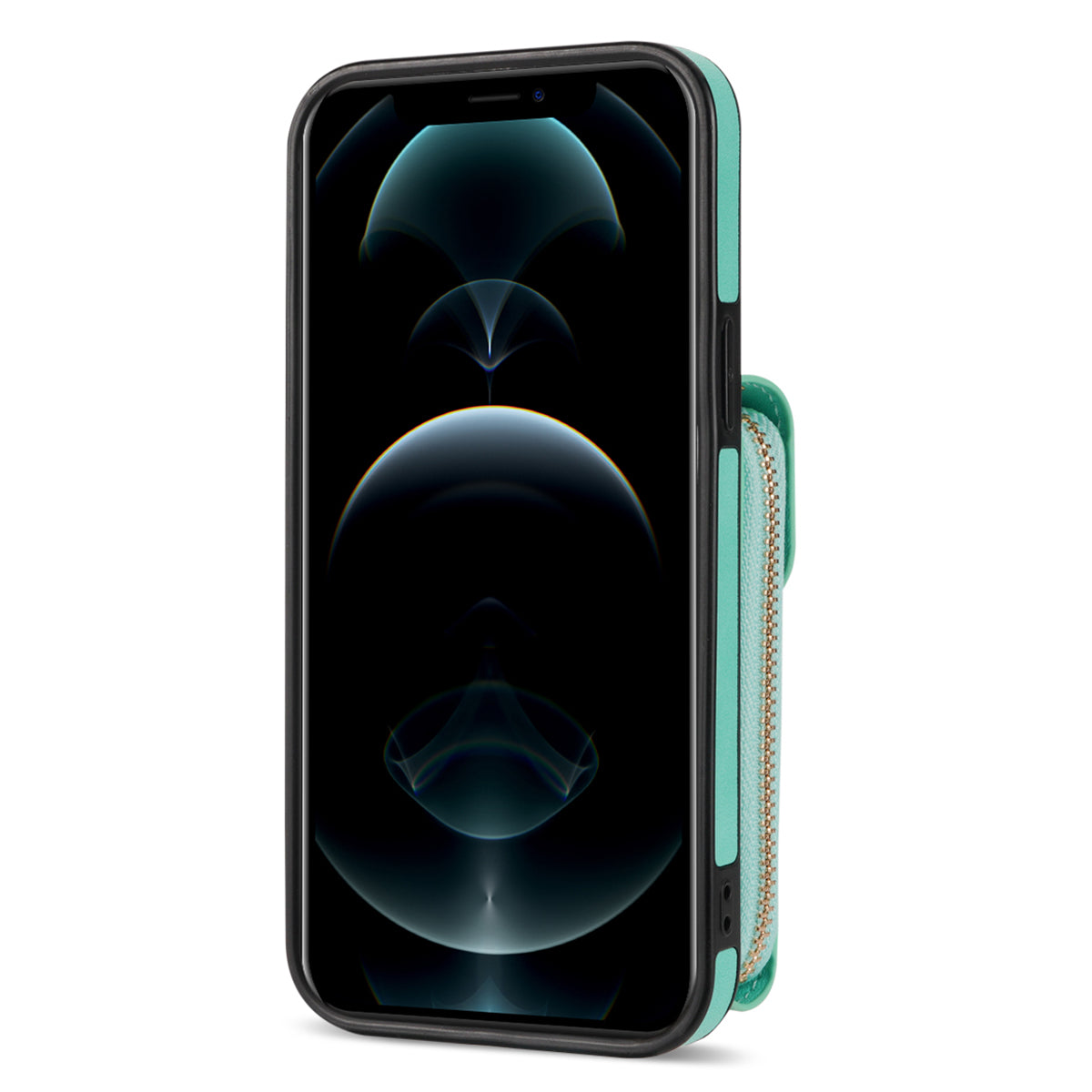 For iPhone 12 Pro Max 6.7 inch Leather Coated TPU Kickstand Case Zipper Card Holder Pouch Phone Cover