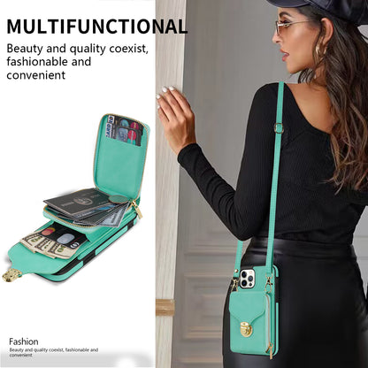 For iPhone 12 Pro Max 6.7 inch Leather Coated TPU Kickstand Case Zipper Card Holder Pouch Phone Cover