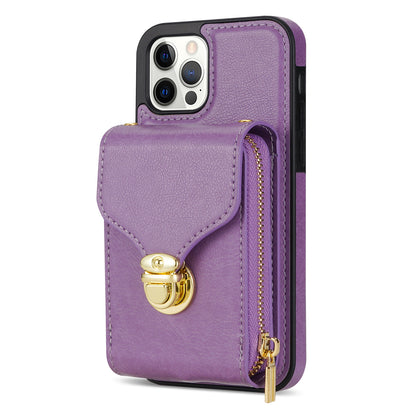 For iPhone 12 Pro Max 6.7 inch Leather Coated TPU Kickstand Case Zipper Card Holder Pouch Phone Cover
