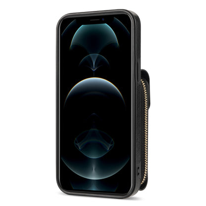 Zipper Phone Cover for iPhone 12 / 12 Pro 6.1 inch , PU Leather Coated TPU Card Holder Kickstand Case