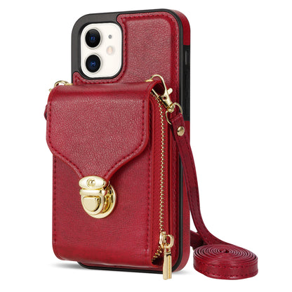 Zipper Phone Cover for iPhone 12 / 12 Pro 6.1 inch , PU Leather Coated TPU Card Holder Kickstand Case