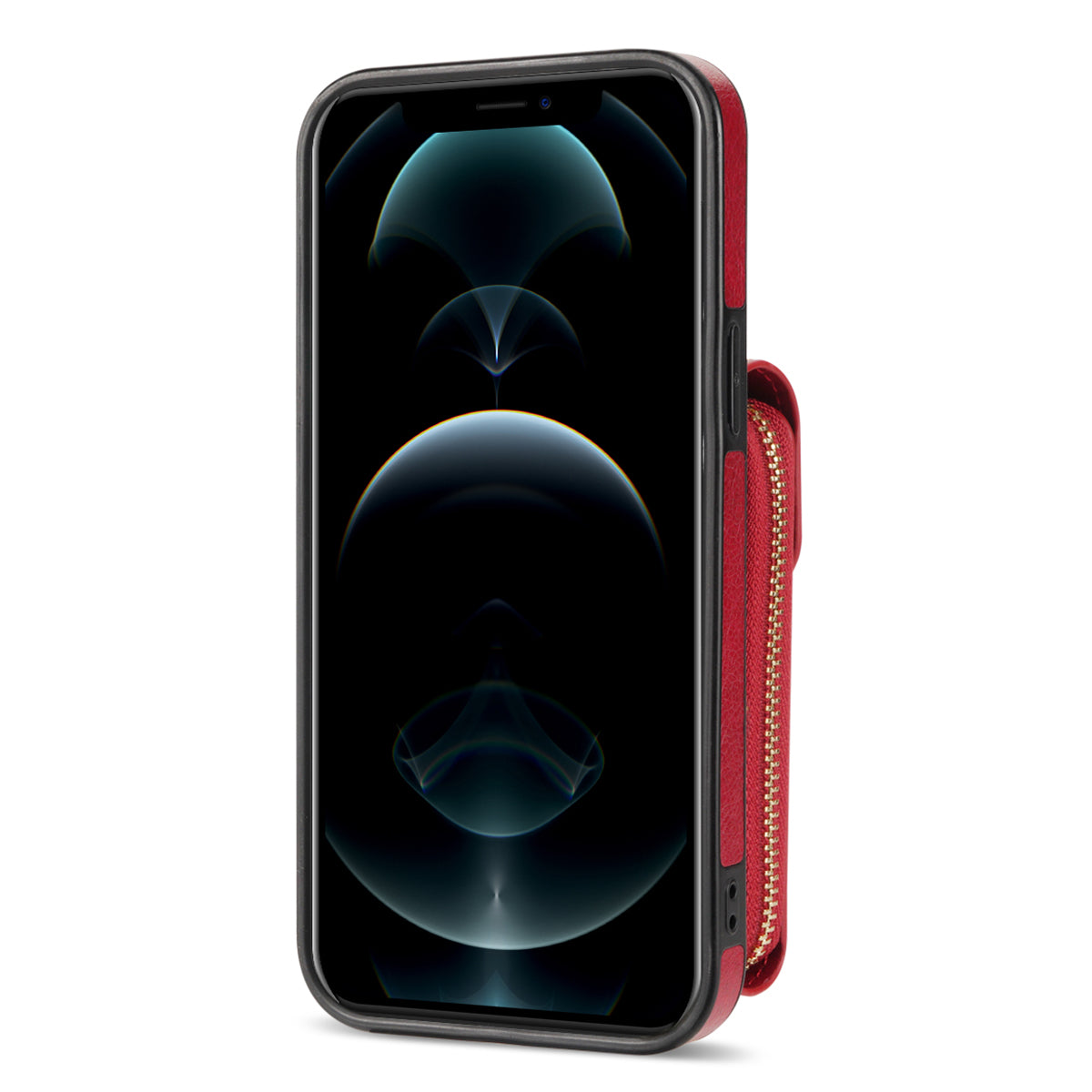 Zipper Phone Cover for iPhone 12 / 12 Pro 6.1 inch , PU Leather Coated TPU Card Holder Kickstand Case