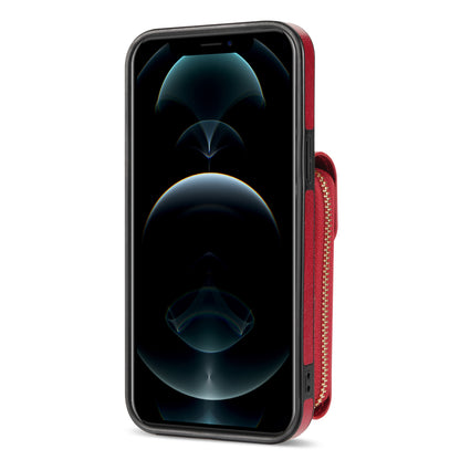 Zipper Phone Cover for iPhone 12 / 12 Pro 6.1 inch , PU Leather Coated TPU Card Holder Kickstand Case