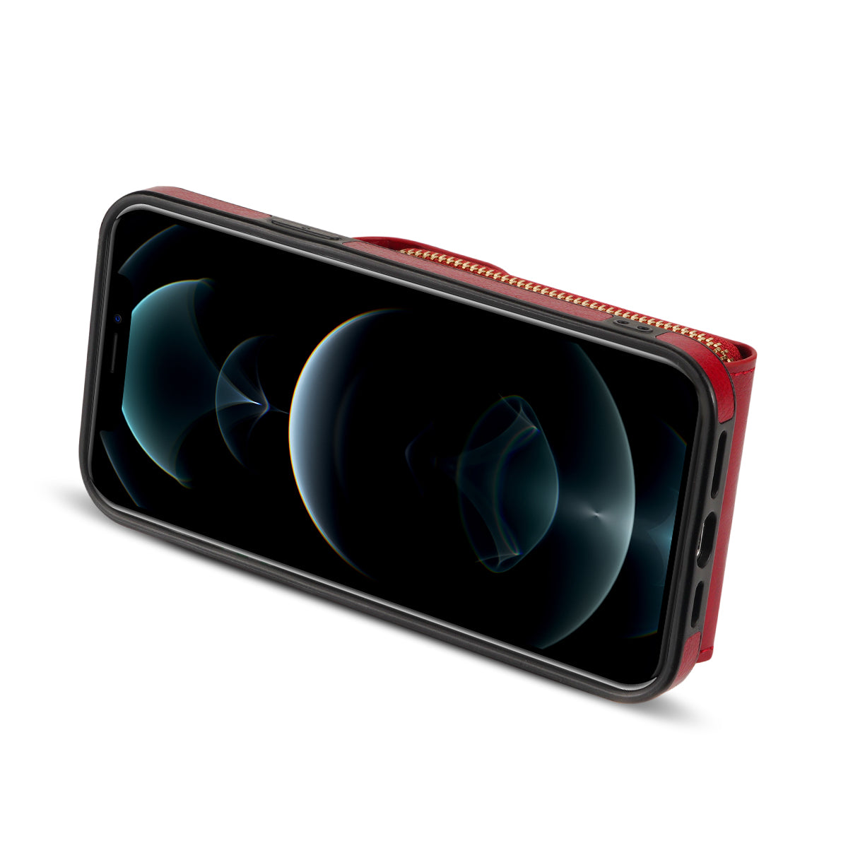 Zipper Phone Cover for iPhone 12 / 12 Pro 6.1 inch , PU Leather Coated TPU Card Holder Kickstand Case