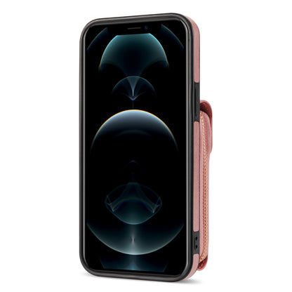 Zipper Phone Cover for iPhone 12 / 12 Pro 6.1 inch , PU Leather Coated TPU Card Holder Kickstand Case