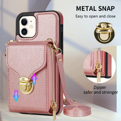 Zipper Phone Cover for iPhone 12 / 12 Pro 6.1 inch , PU Leather Coated TPU Card Holder Kickstand Case