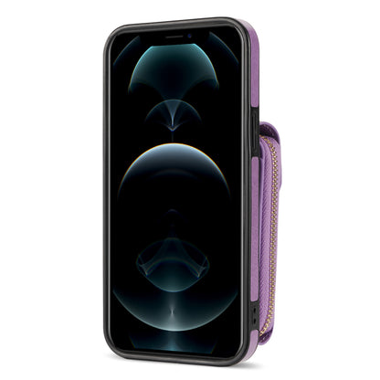 Zipper Phone Cover for iPhone 12 / 12 Pro 6.1 inch , PU Leather Coated TPU Card Holder Kickstand Case