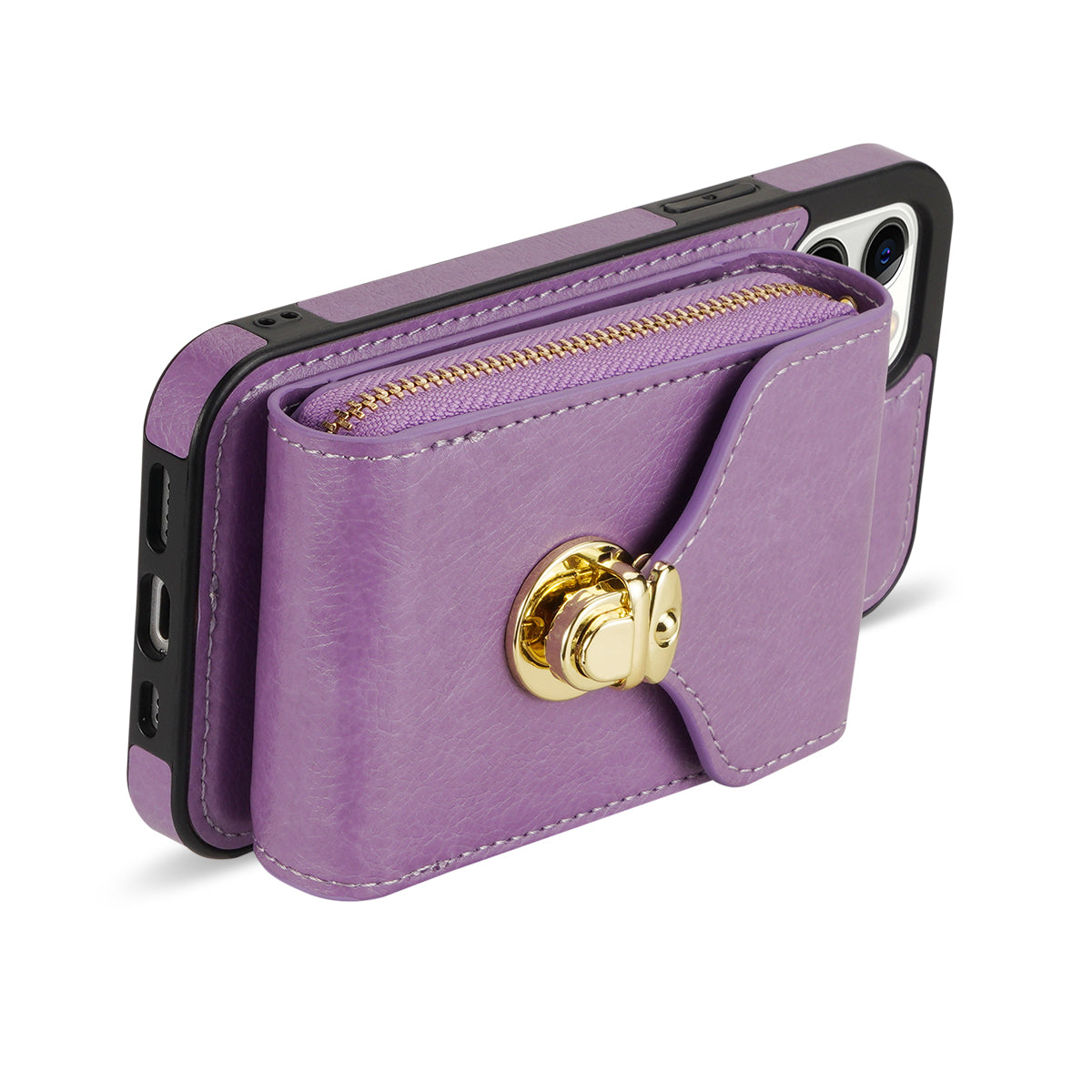 Zipper Phone Cover for iPhone 12 / 12 Pro 6.1 inch , PU Leather Coated TPU Card Holder Kickstand Case