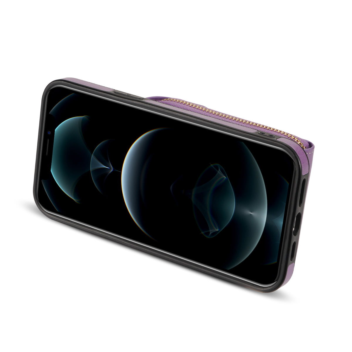 Zipper Phone Cover for iPhone 12 / 12 Pro 6.1 inch , PU Leather Coated TPU Card Holder Kickstand Case