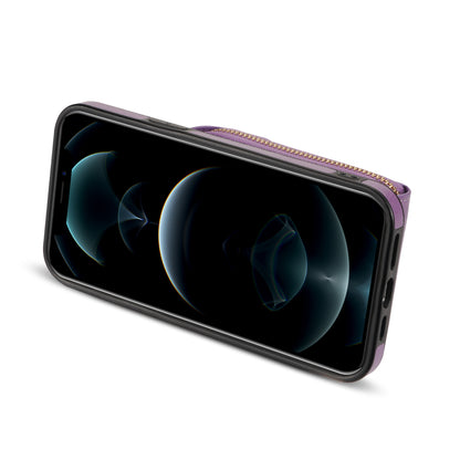 Zipper Phone Cover for iPhone 12 / 12 Pro 6.1 inch , PU Leather Coated TPU Card Holder Kickstand Case