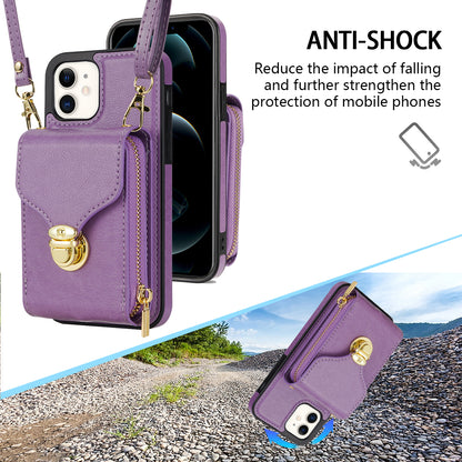 Zipper Phone Cover for iPhone 12 / 12 Pro 6.1 inch , PU Leather Coated TPU Card Holder Kickstand Case