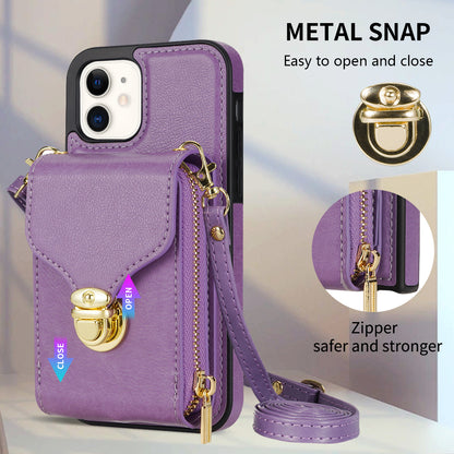 Zipper Phone Cover for iPhone 12 / 12 Pro 6.1 inch , PU Leather Coated TPU Card Holder Kickstand Case