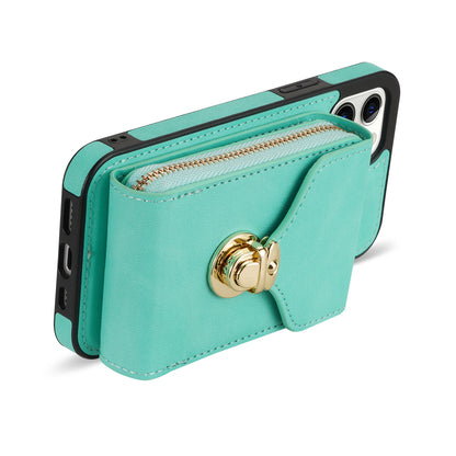 Zipper Phone Cover for iPhone 12 / 12 Pro 6.1 inch , PU Leather Coated TPU Card Holder Kickstand Case