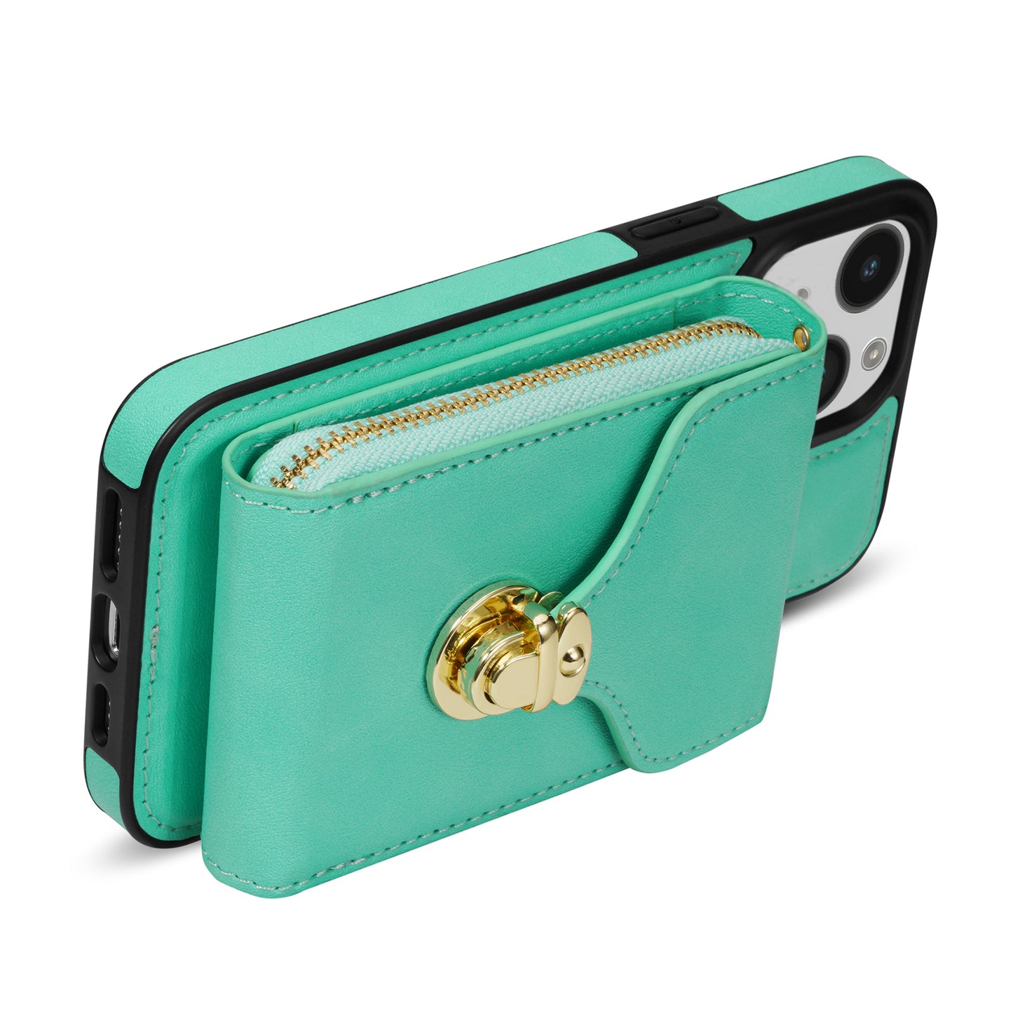 For iPhone 13 mini 5.4 inch Crossbody Card Holder Bag Phone Case PU Leather Coated TPU Kickstand Zipper Cover