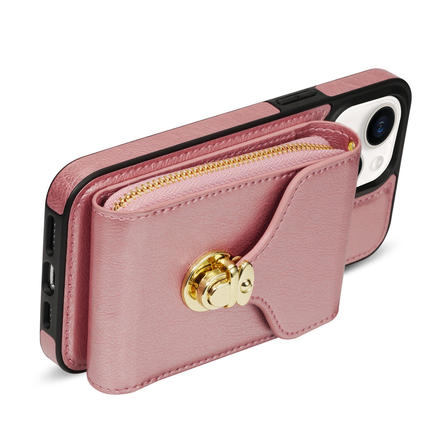 For iPhone 13 mini 5.4 inch Crossbody Card Holder Bag Phone Case PU Leather Coated TPU Kickstand Zipper Cover