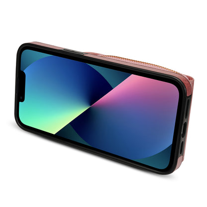 For iPhone 13 mini 5.4 inch Crossbody Card Holder Bag Phone Case PU Leather Coated TPU Kickstand Zipper Cover