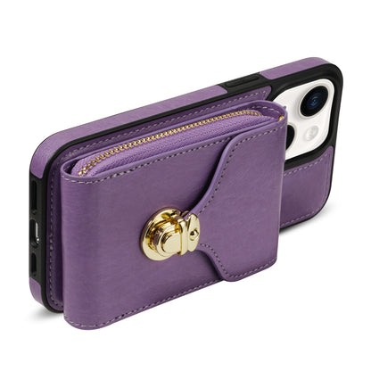 For iPhone 13 mini 5.4 inch Crossbody Card Holder Bag Phone Case PU Leather Coated TPU Kickstand Zipper Cover
