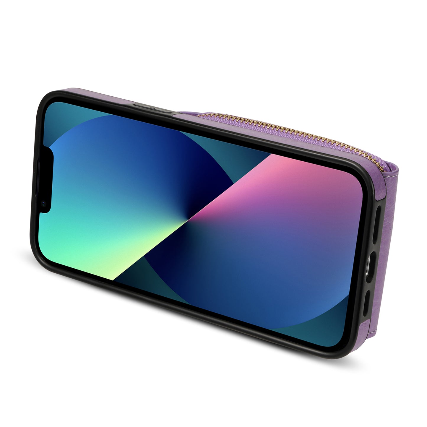 For iPhone 13 mini 5.4 inch Crossbody Card Holder Bag Phone Case PU Leather Coated TPU Kickstand Zipper Cover