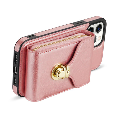 For iPhone 13 Pro 6.1 inch PU Leather + TPU Back Case Zipper Card Holder Kickstand Phone Cover with Shoulder Strap